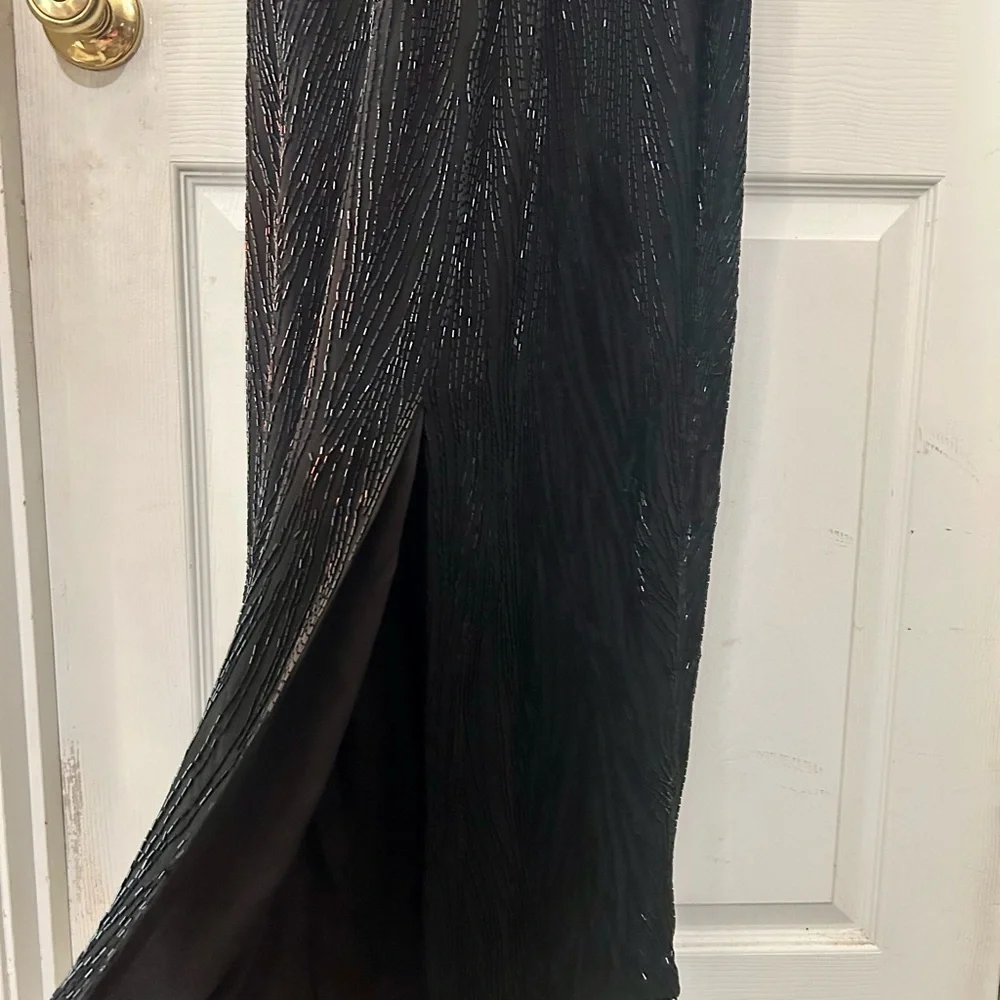 Naeem Khan Riazee Nights 80s X Open Back Slit Leg Pure Silk Long Sleeve Gown VTG - Picture 16 of 16